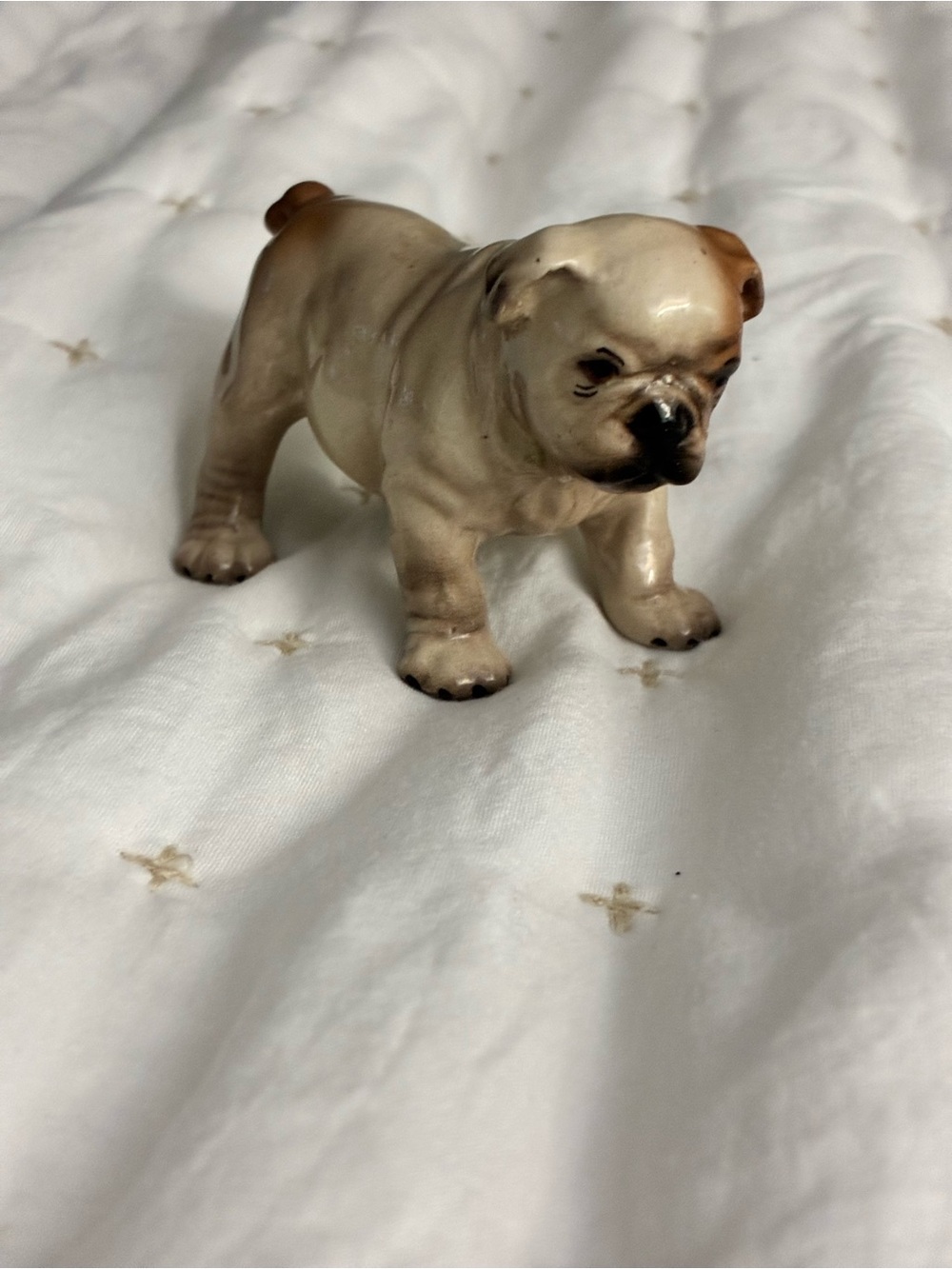 Ceramic Bulldog Statue Dog Figurine - Cream and Brown